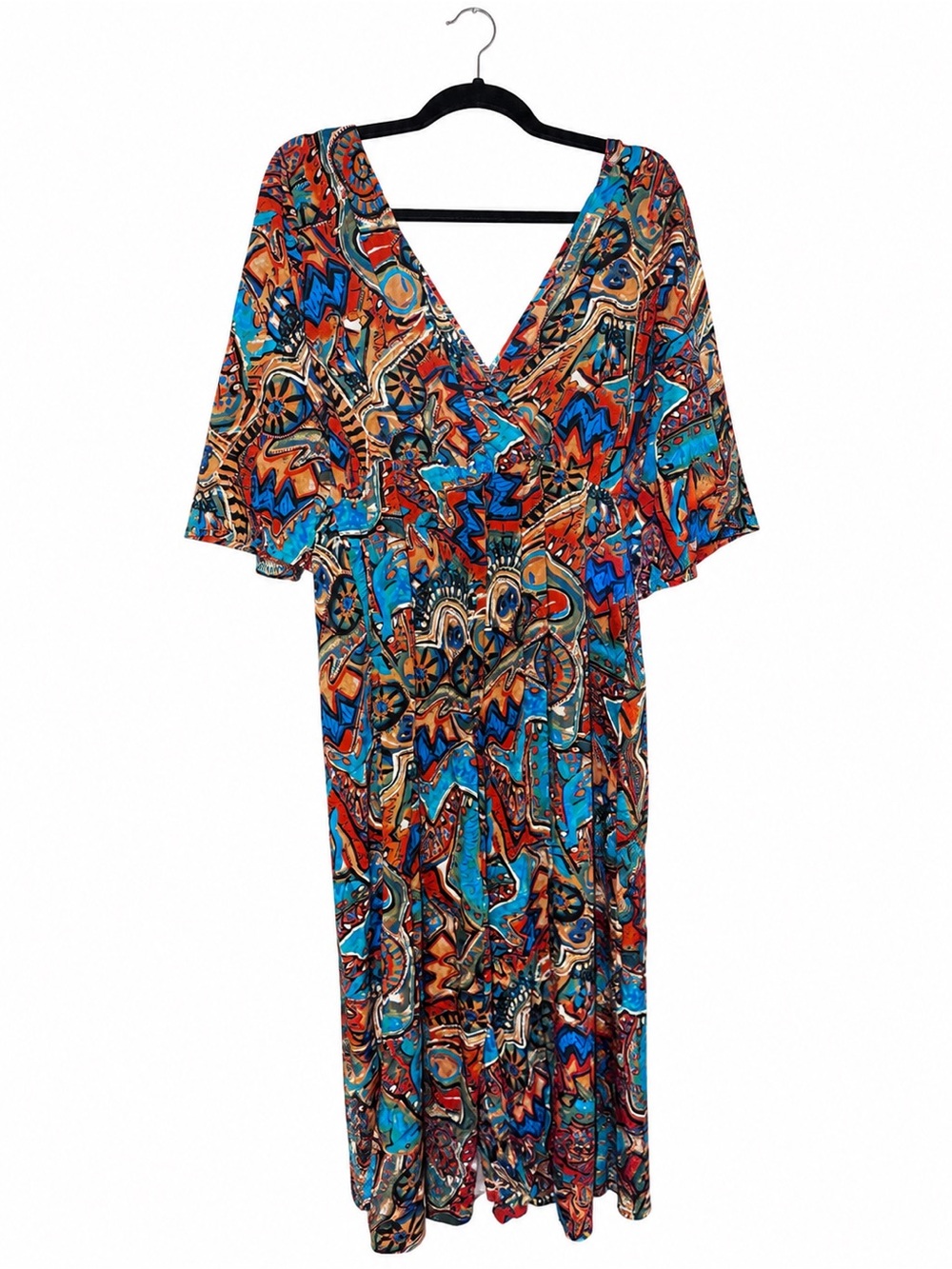 Bloomchic Blue Multi-Print V-Neck Women's Dress 14/16 NWT